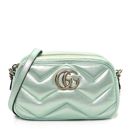Gucci Iridescent Nappa Chevron Matelasse Small GG Marmont Chain Shoulder Bag Iridescent Salvy Green 1 of 12