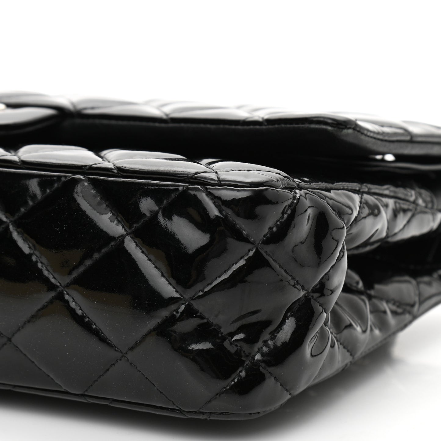 Patent Quilted Medium Double Flap Black