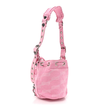 Balenciaga Washed Denim BB Monogram Le Cagole Bucket Bag XS Sweet Pink 3 of 10