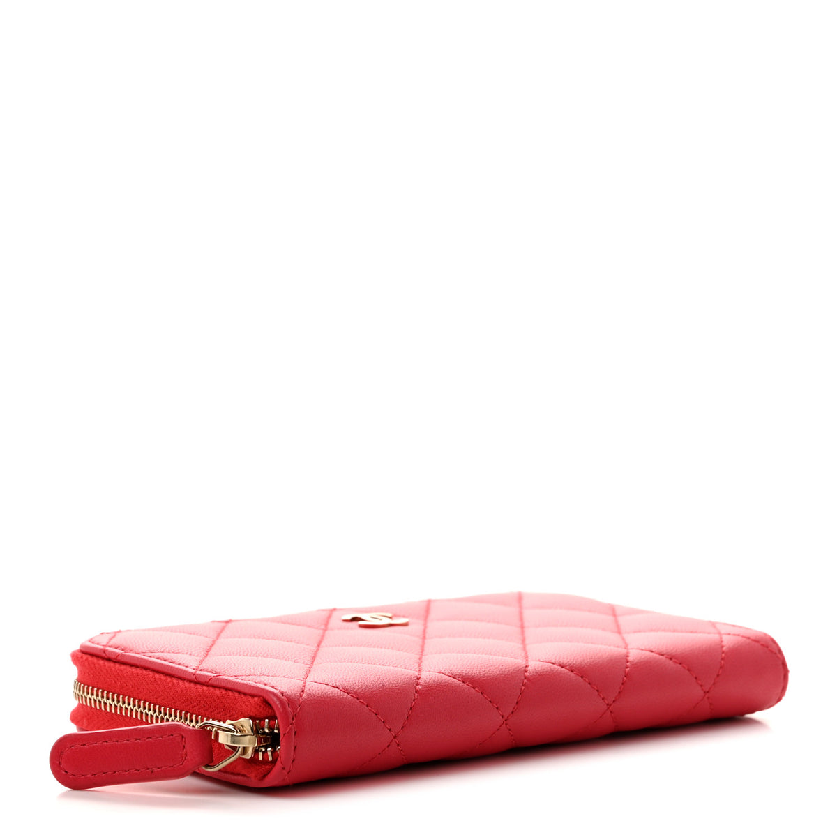 Lambskin Quilted Medium Zip Around Wallet Light Red