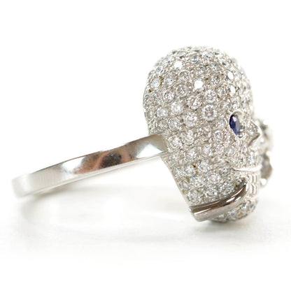 Gucci 18K White Gold Diamond Sapphire Skull Ring 13 US 7 4 of 7
