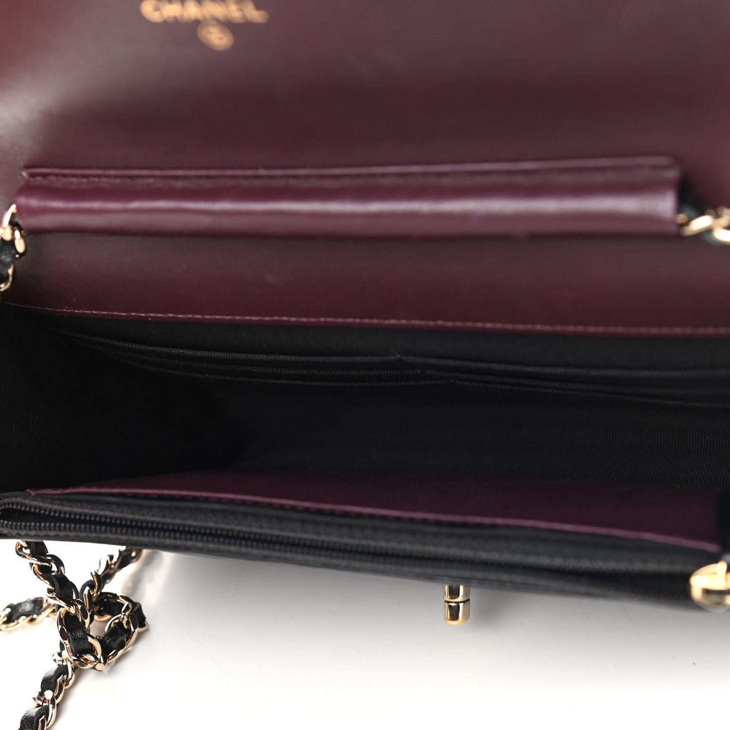 Lambskin Chevron Quilted Wallet On Chain WOC Black