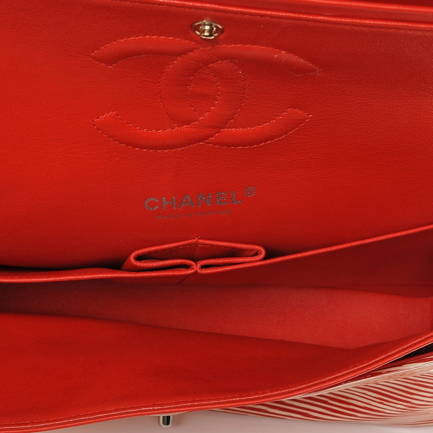 Chanel Patent Calfskin Striped Medium Double Flap Red 5 of 7