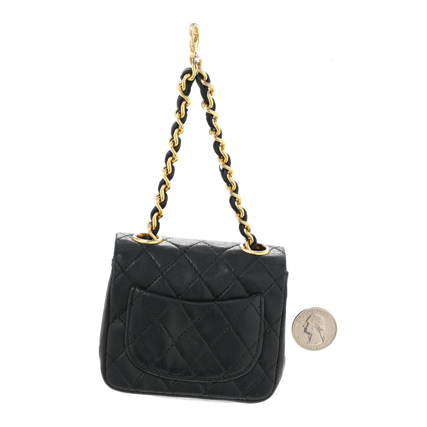Chanel Lambskin Quilted Mini Flap Belt Bag Charm Black Black 2 of 12