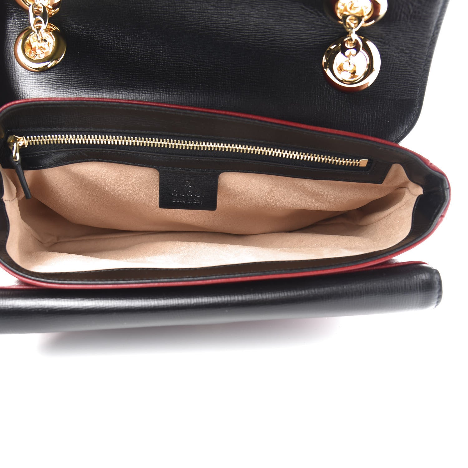 Gucci Azalea Calfskin Bi-Color Small Marina Chain Shoulder Bag New Cherry Red Black 5 of 11