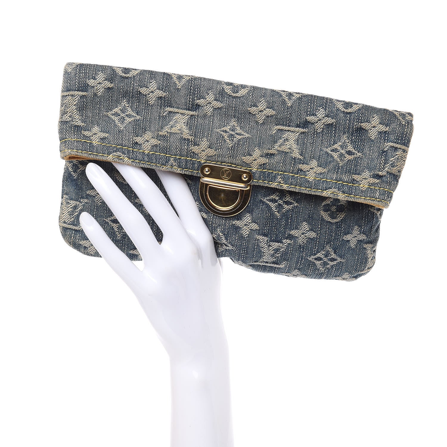 Louis Vuitton Monogram Denim Pochette Plat Clutch Blue 2 of 10