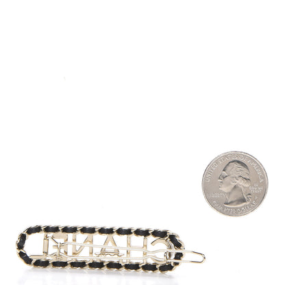 Chanel Metal Lambskin Vintage Allure Logo Hair Clip Black Gold 2 of 4
