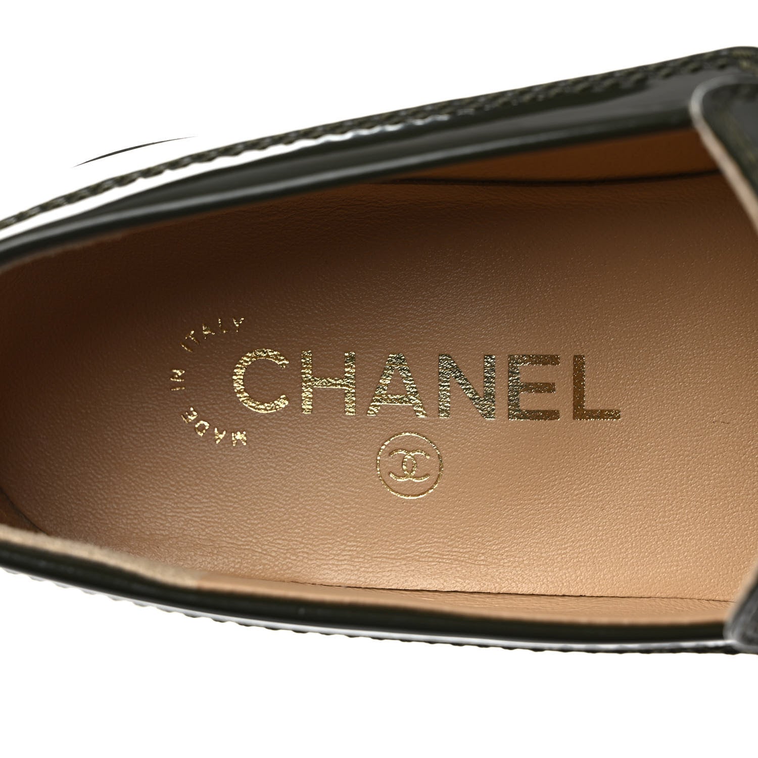 Chanel Shiny Calfskin Logo Loafers 38.5 Green 8 of 9