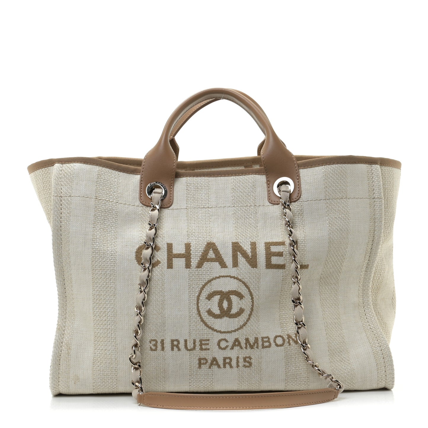Mixed Fibers Striped Medium Deauville Tote Beige