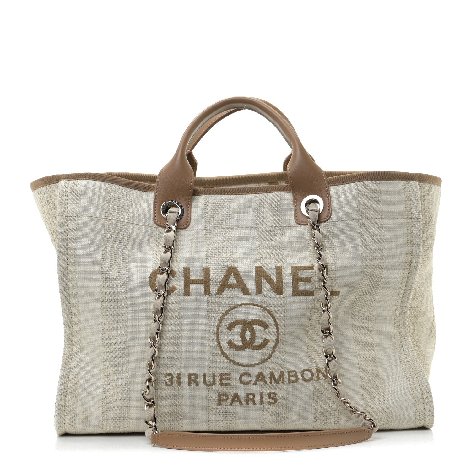 Chanel Mixed Fibers Striped Medium Deauville Tote Beige 1 of 8
