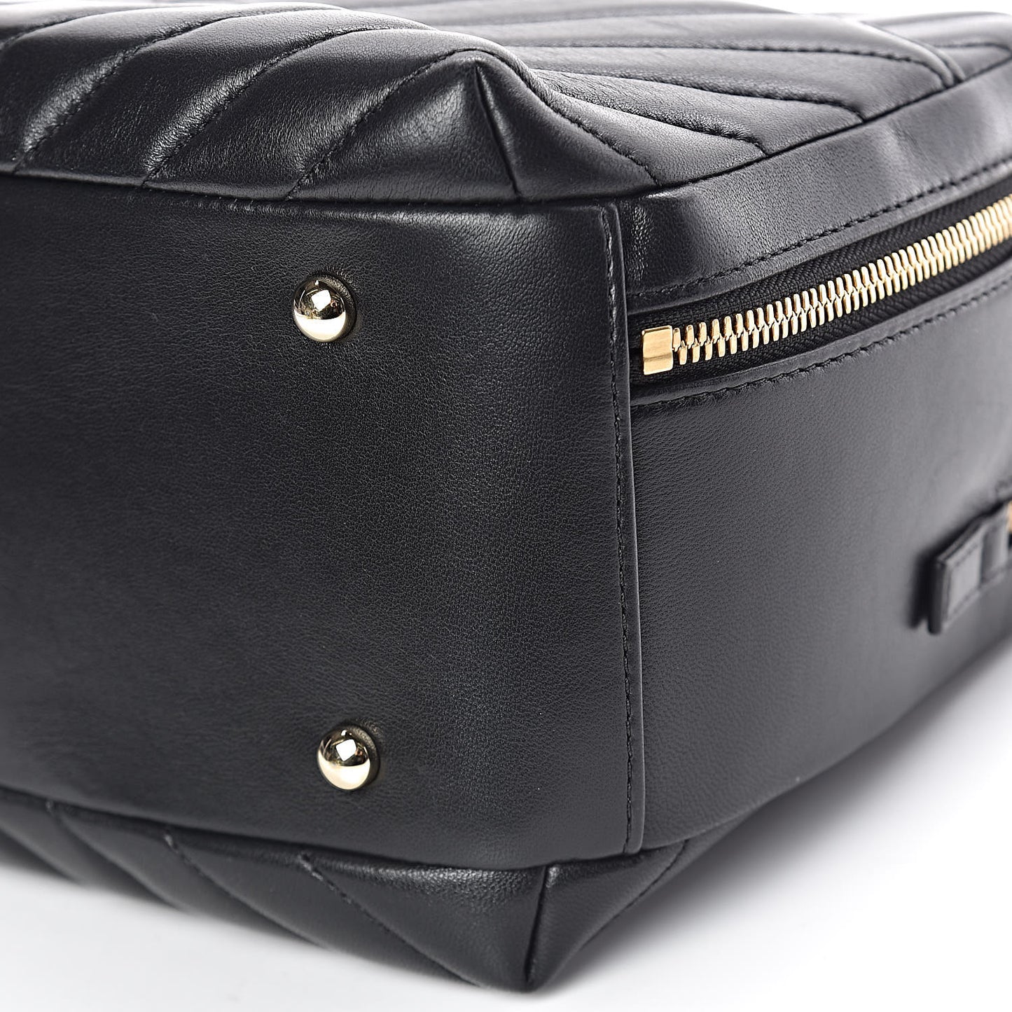 Lambskin Chevron Quilted Small Trendy CC Bowling Bag Black