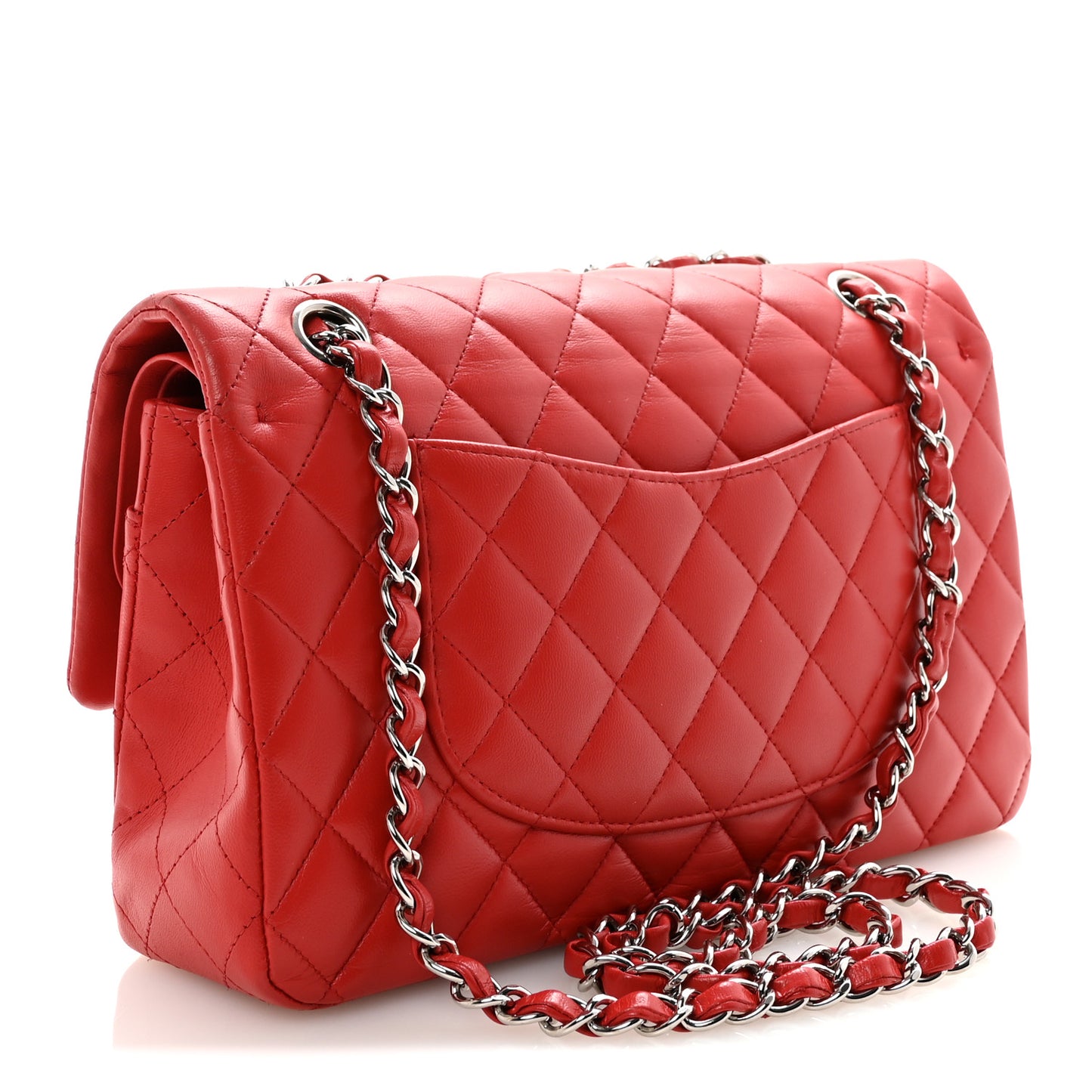 Lambskin Quilted Medium Double Flap Red