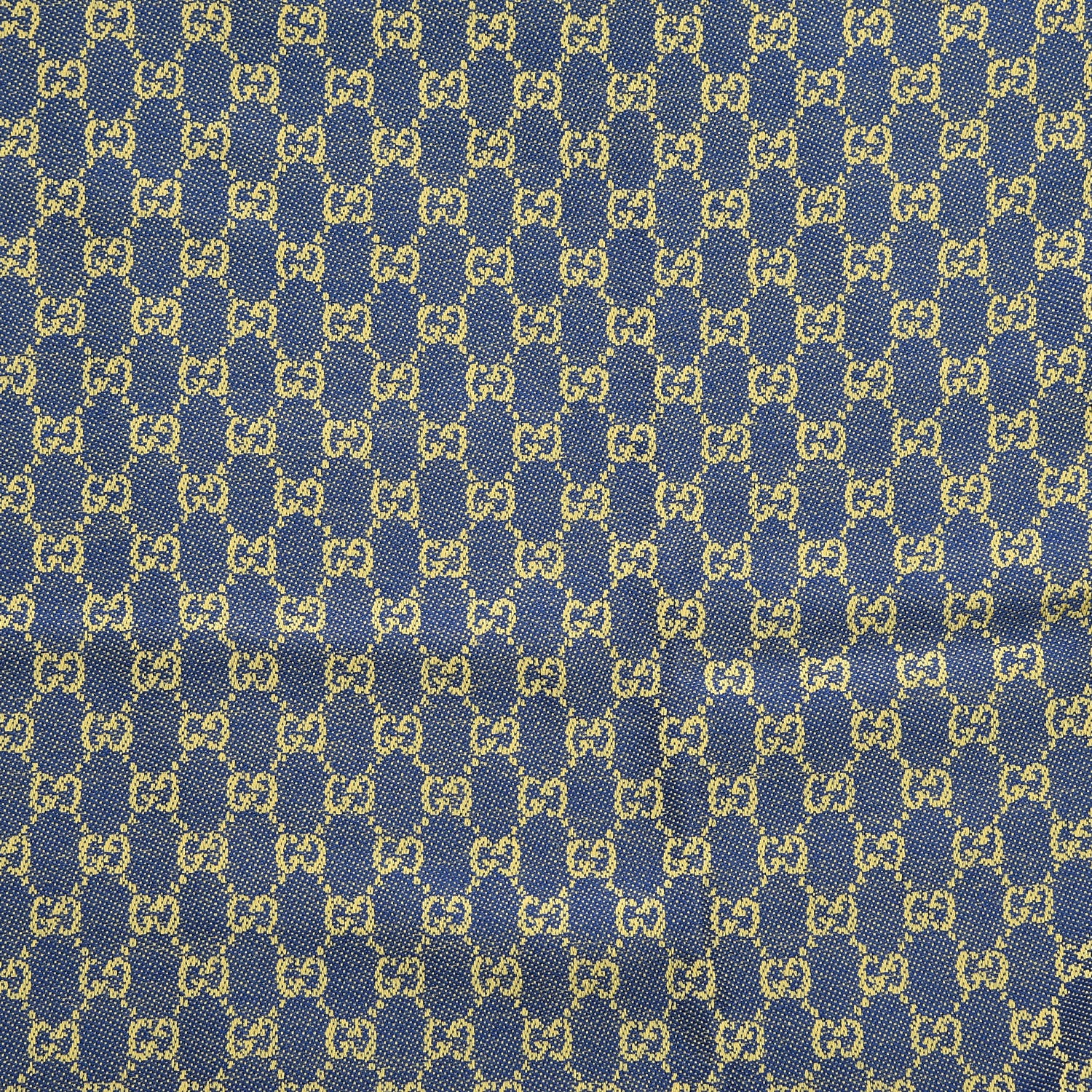 Gucci Wool Monogram Fringe Scarf Navy Yellow 4 of 5
