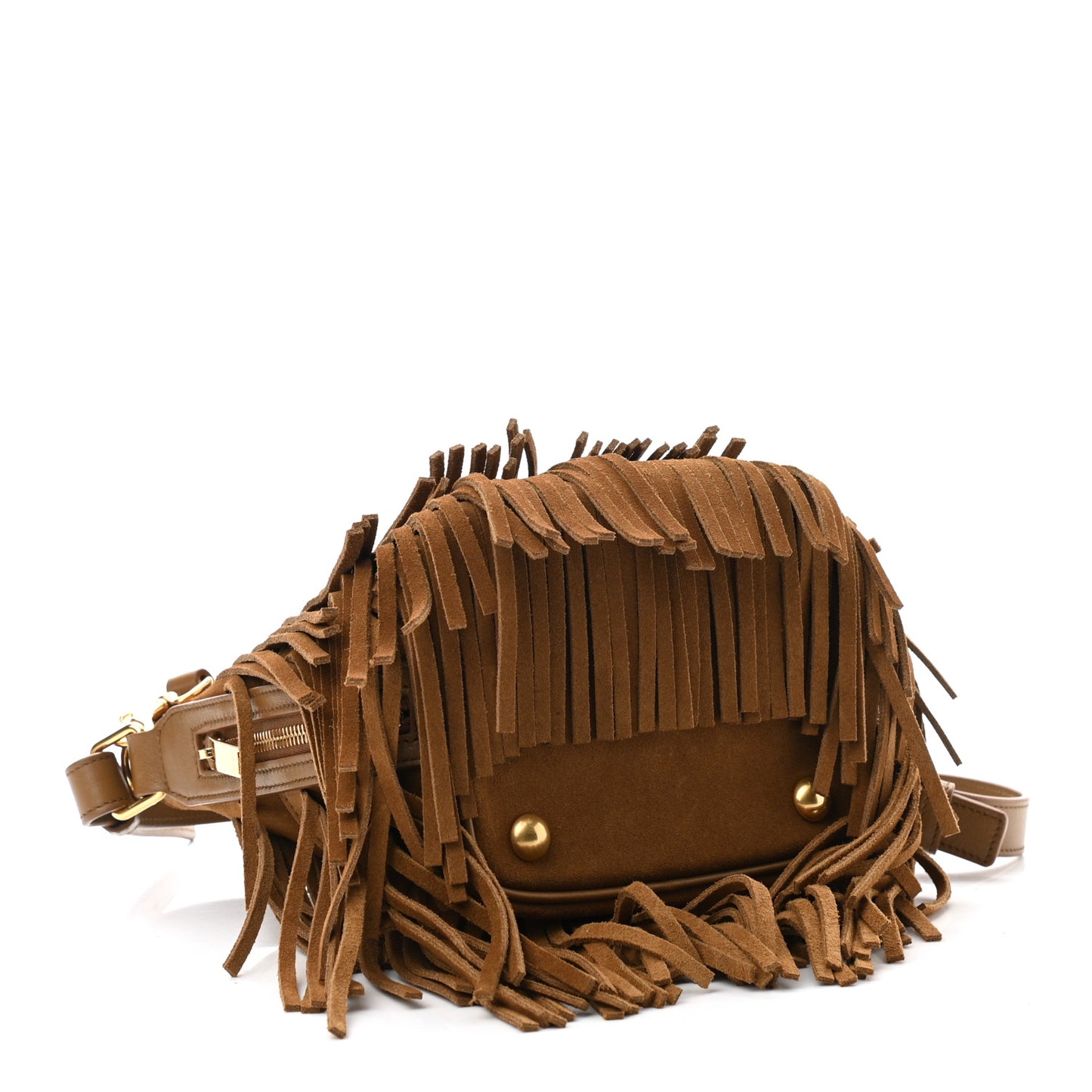 Suede Calfskin Small Emmanuelle Fringe Bucket Bag Light Ocre