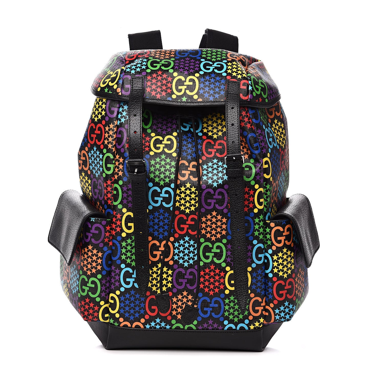 GG Supreme Monogram Psychedelic Medium Double Buckle Backpack Black Multicolor