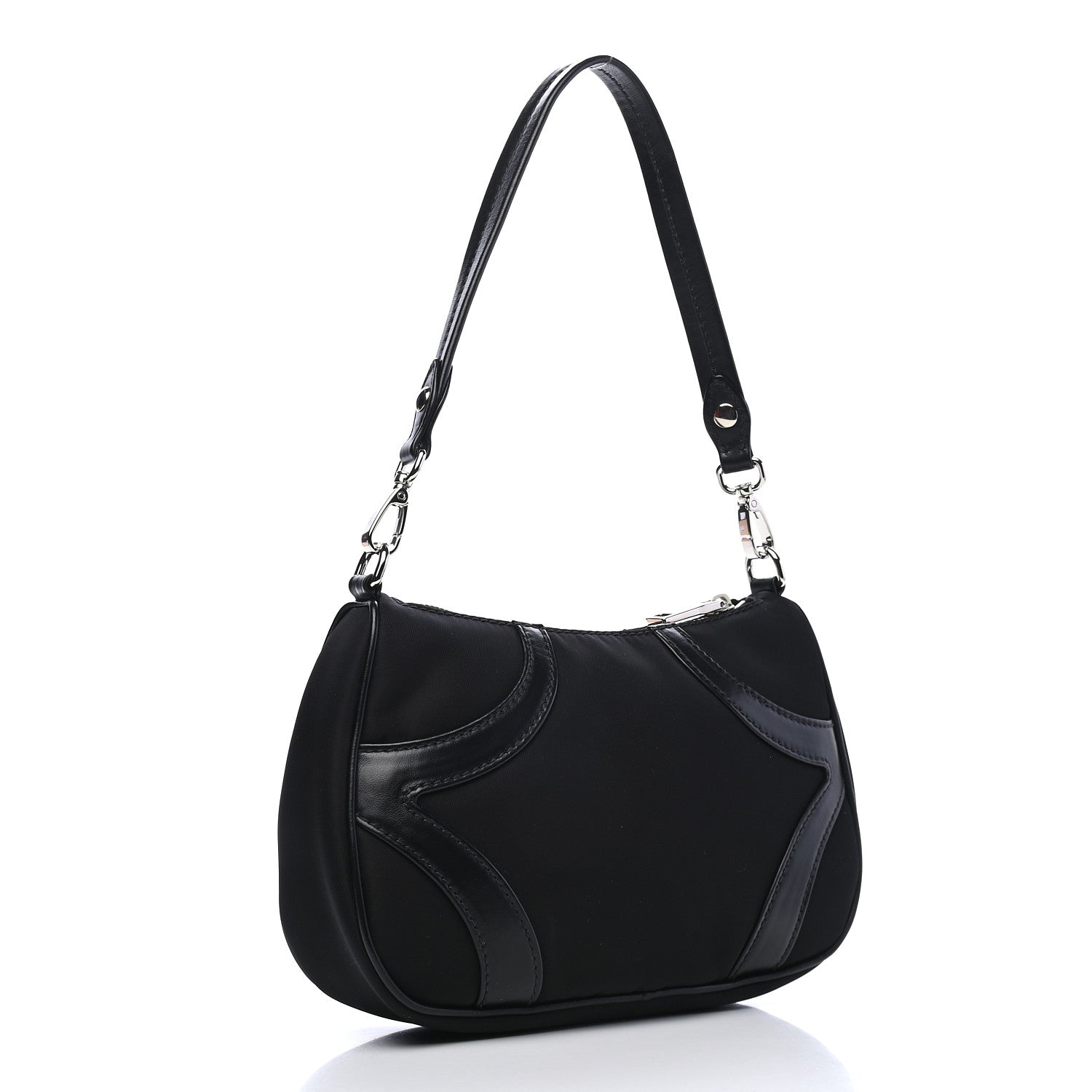 Prada Tessuto Nylon Soft Calfskin Shoulder Bag Black 3 of 9