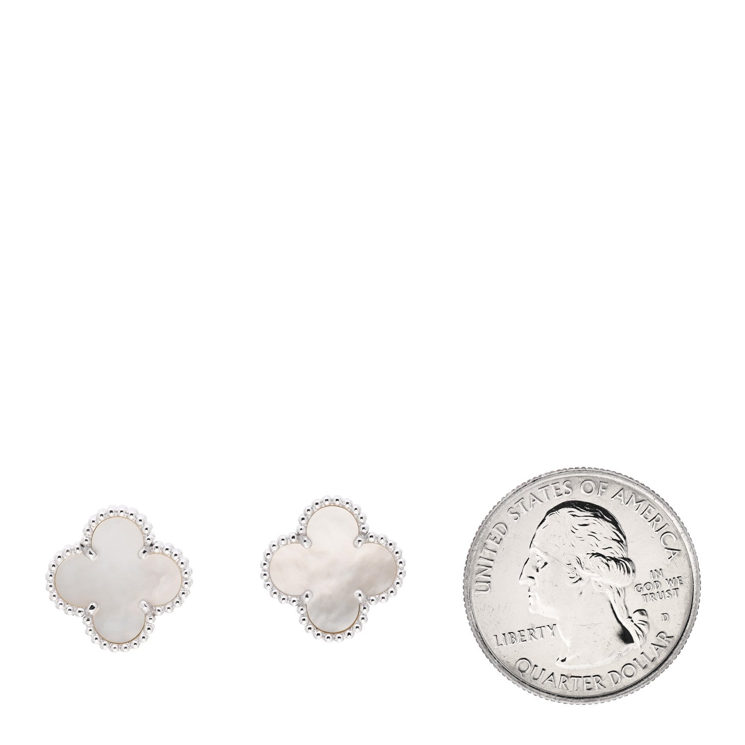 Van Cleef & Arpels 18K White Gold Mother of Pearl Vintage Alhambra Earrings 2 of 6