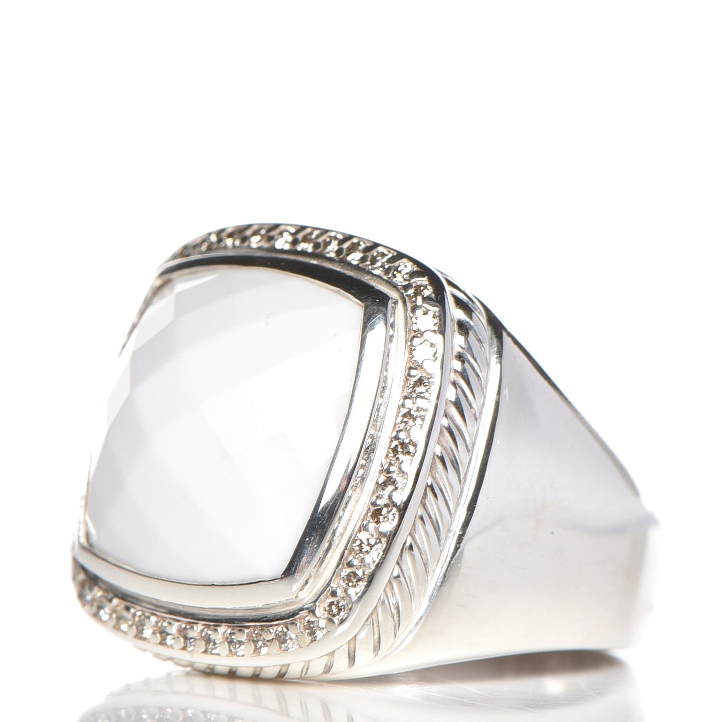 Sterling Silver Diamond White Agate 14mm Albion Statement Ring 55 7.25