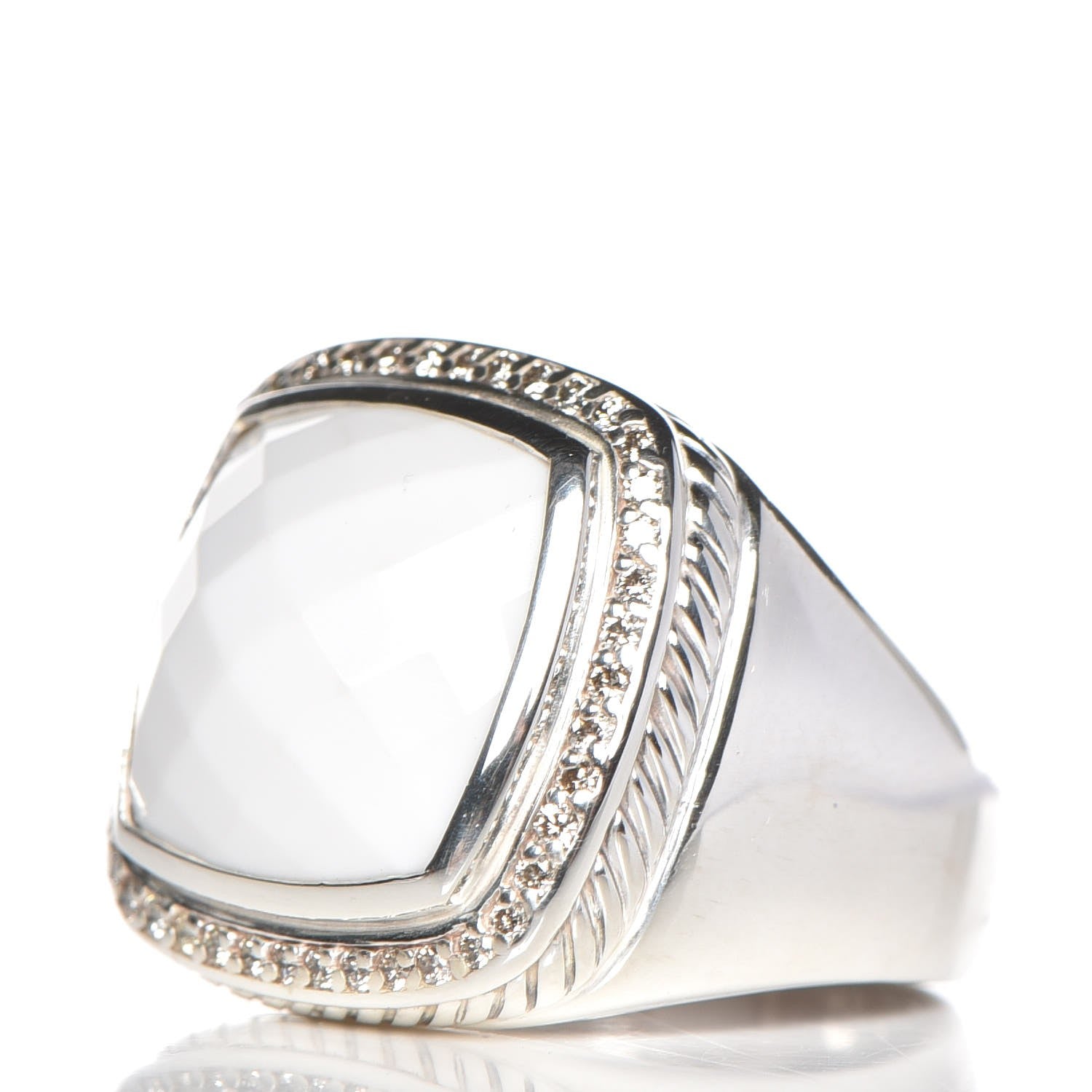 David Yurman Sterling Silver Diamond White Agate 14mm Albion Statement Ring 55 7.25 3 of 6