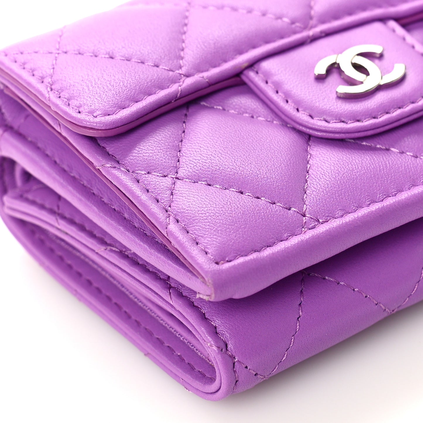 Lambskin Quilted Double Flap Wallet Purple