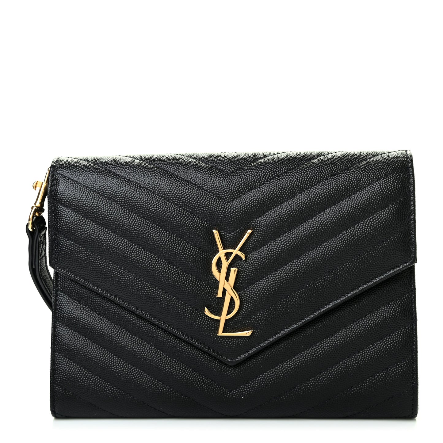Grain De Poudre Matelasse Chevron Monogram Envelope Clutch Black