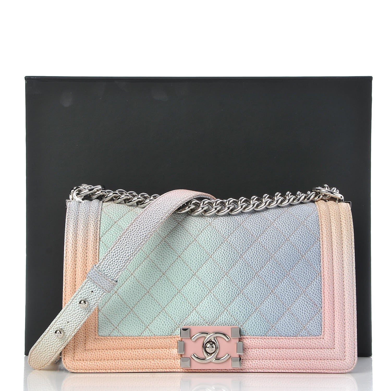 Chanel Caviar Quilted Medium Rainbow Boy Flap Pink Multicolor 10 of 10