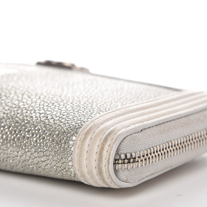 Chanel Metallic Galuchat Stingray Lambskin Boy Zip Around Wallet Silver 11 of 16
