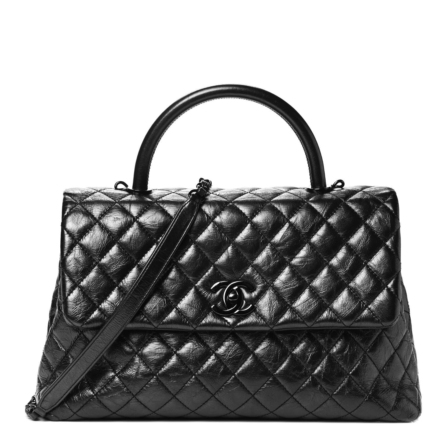 Chanel Aged Calfskin Quilted Medium Coco Handle Flap So Black 1 of 4