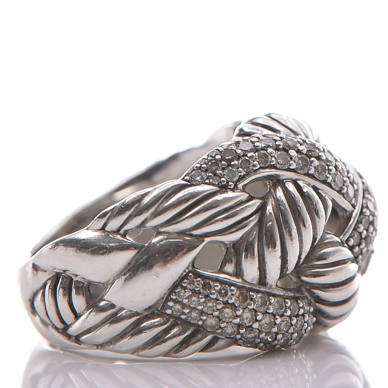 David Yurman Sterling Silver Diamond Wide Woven Cable Ring 56 7.5 5 of 5