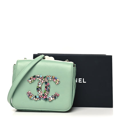 Chanel Lambskin Calfskin Quilted Strass Mania Mini Square Flap Light Green 11 of 11