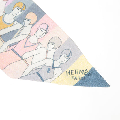 Hermes Silk Les Baigneuses Twilly Bleu Gris Rose Jaune Pale 3 of 4