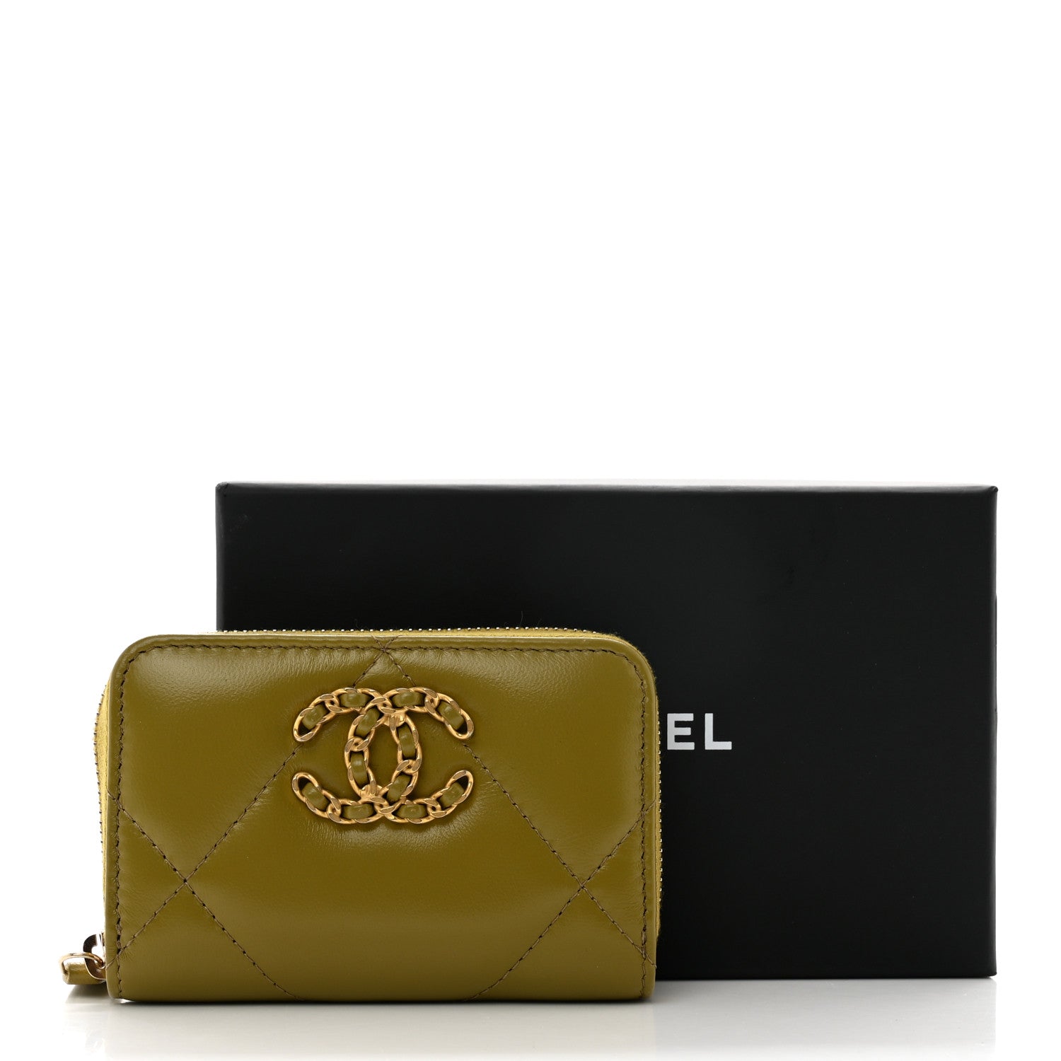 Chanel Lambskin Quilted 19 Zip Around Coin Purse Wallet Green 8 of 8