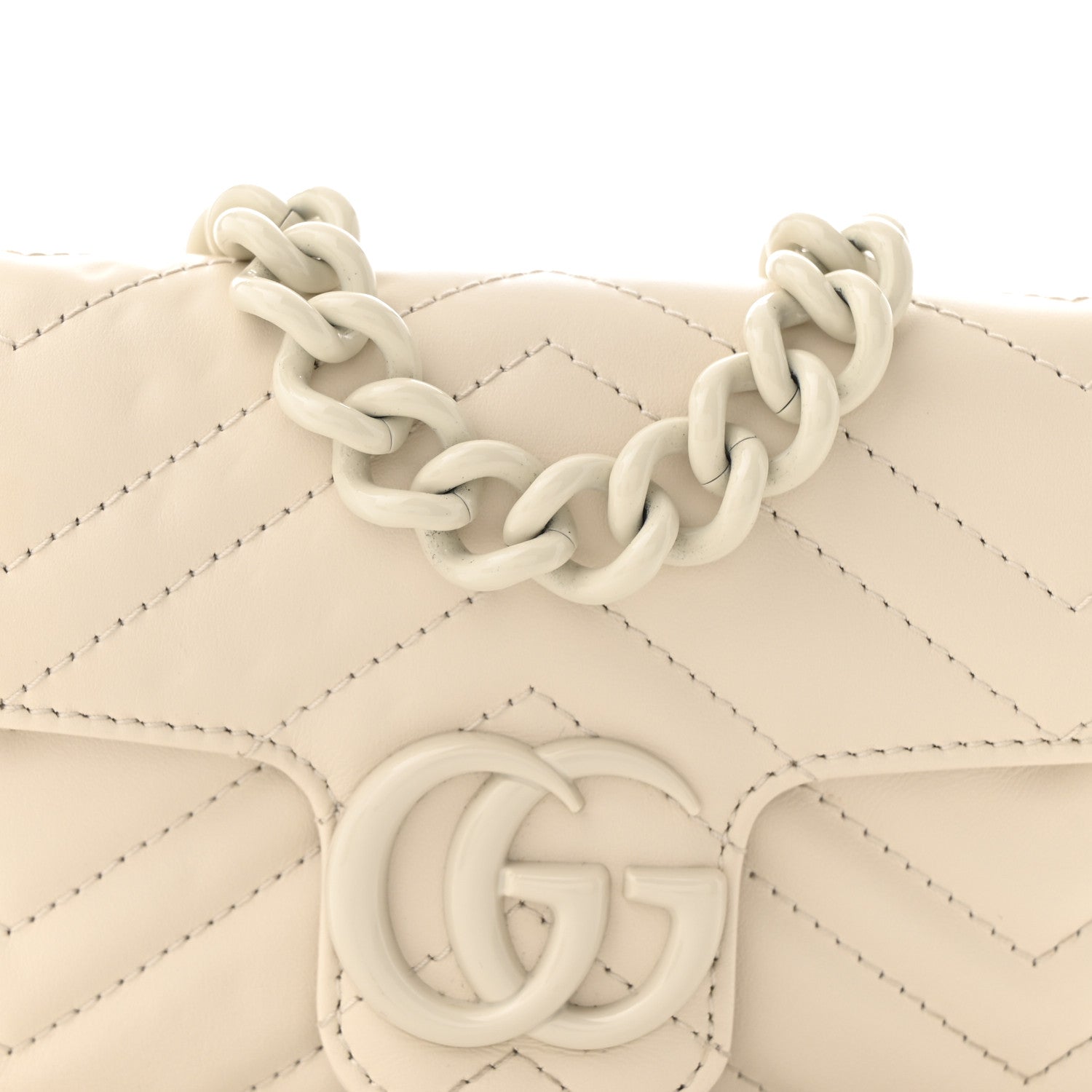 Gucci Calfskin Matelasse Monochrome GG Marmont Chain Belt Bag Mystic White 8 of 12