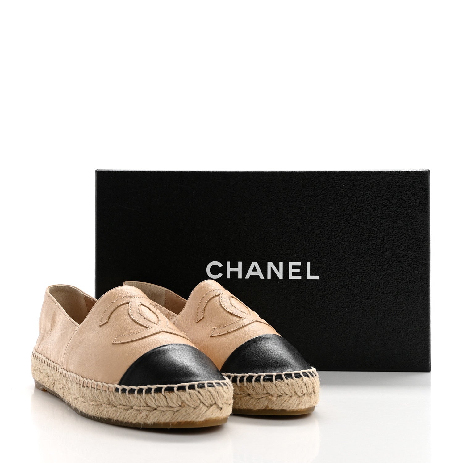 Chanel Lambskin CC Espadrilles 38 Beige Black 9 of 9