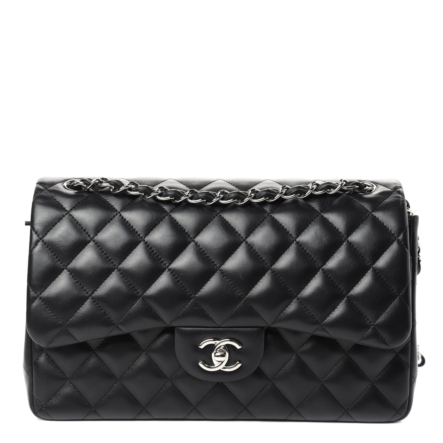 Lambskin Quilted Jumbo Double Flap Black
