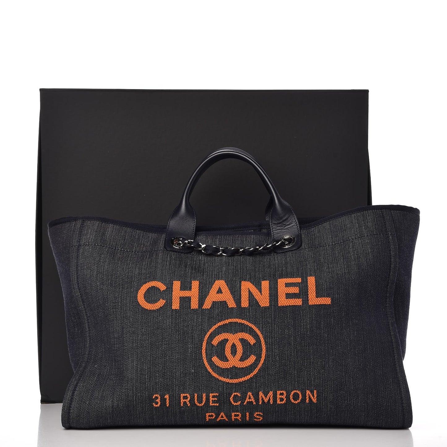 Denim Large Deauville Tote Blue Orange