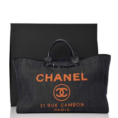 Chanel Denim Large Deauville Tote Blue Orange 9 of 9