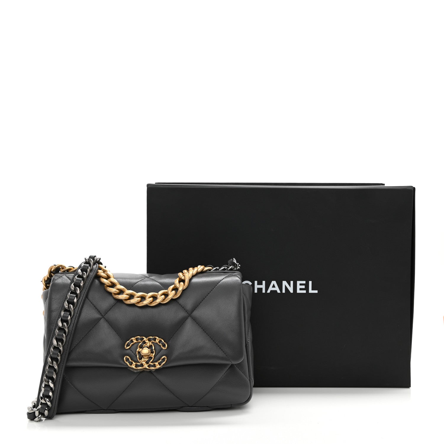 Chanel Lambskin Quilted Medium Chanel 19 Flap Dark Grey 9 of 9