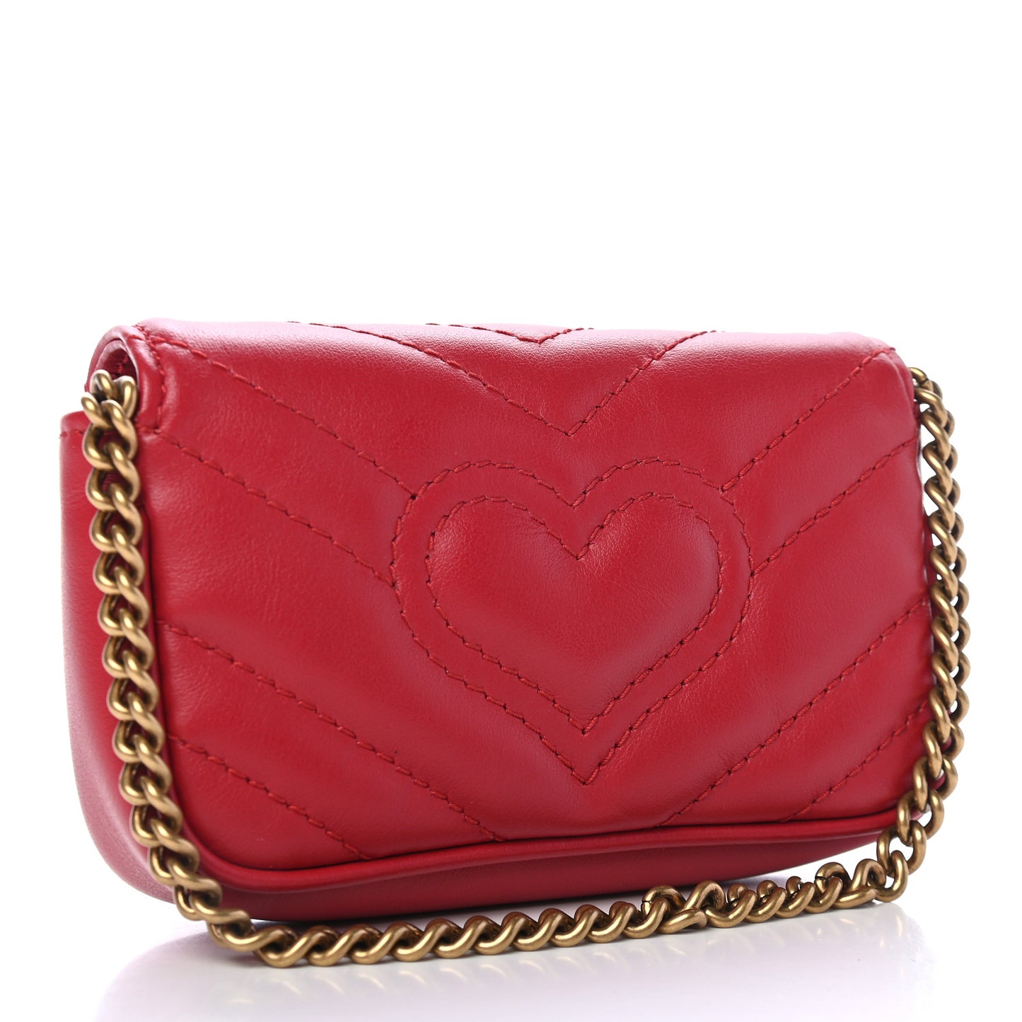 Calfskin Matelasse GG Marmont 2.0 Coin Purse On A Chain Hibiscus Red
