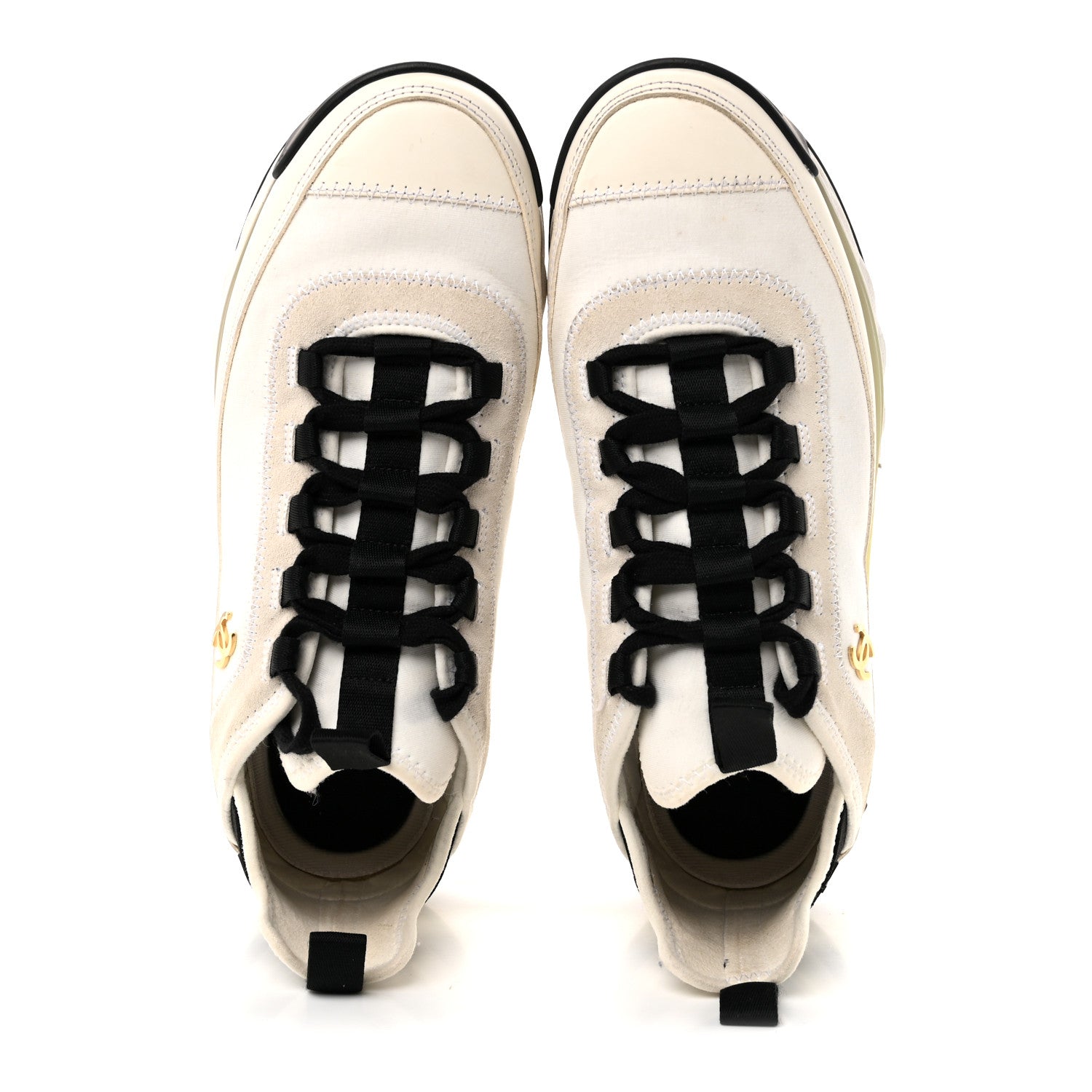 Chanel Velvet Calfskin Mixed Fibers CC Sneakers 39 Ivory Black 2 of 9