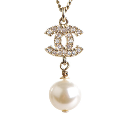 Chanel Pearl Crystal CC Pendant Necklace Light Gold 3 of 5
