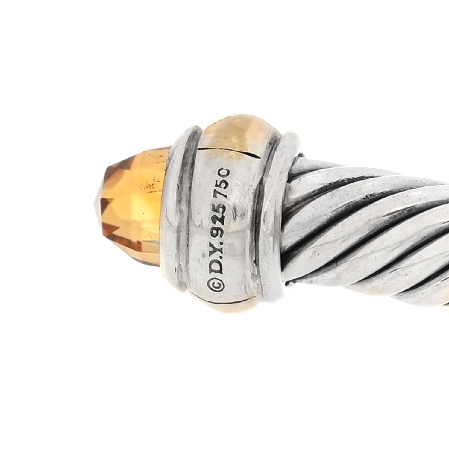 David Yurman Sterling Silver 18K Yellow Gold Citrine 4mm Cable Classics Bracelet 3 of 4