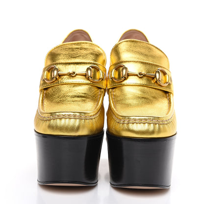 Gucci Malaga Kid Pearl Studded Vegas Platform Loafers 37.5 Gold 2 of 9