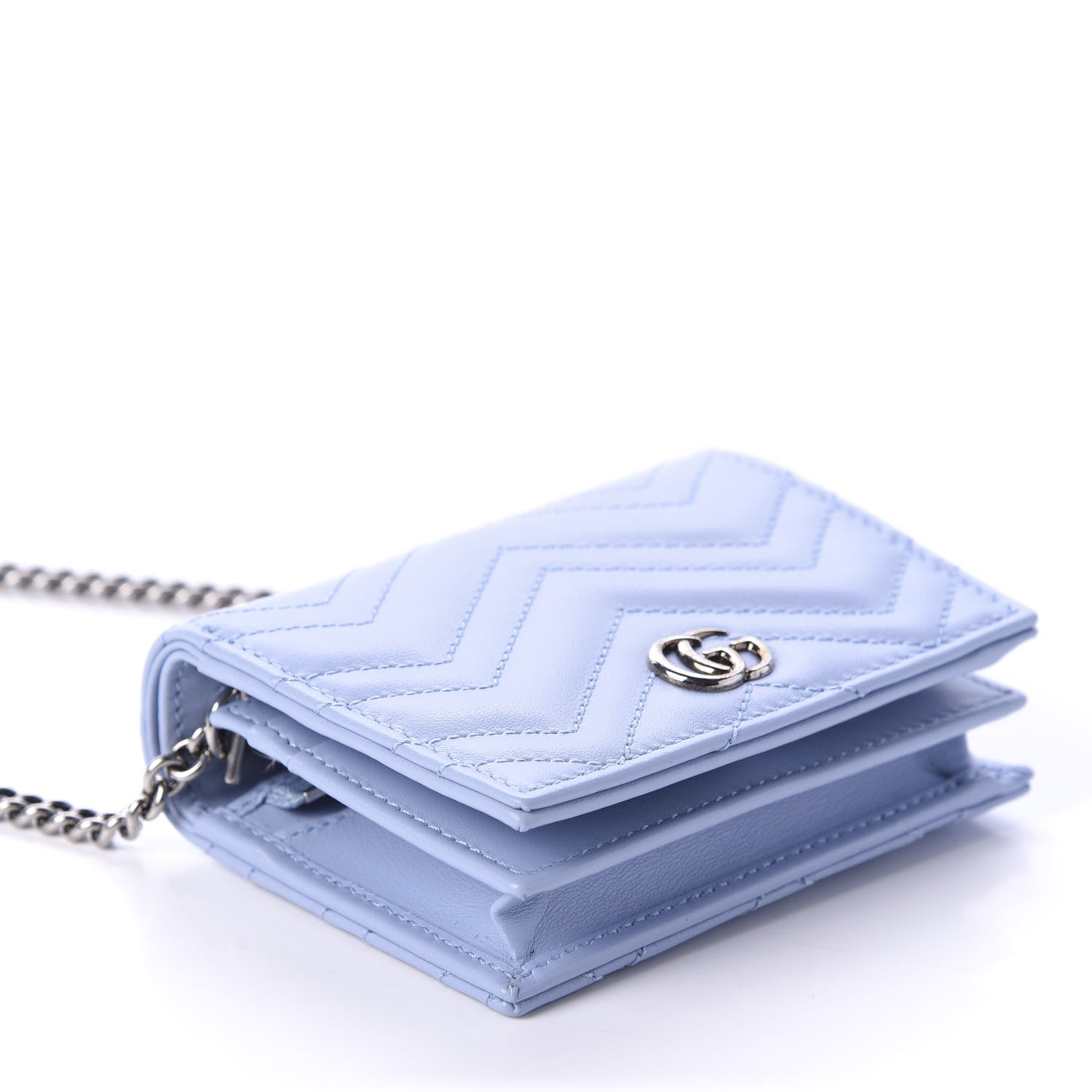 Gucci Calfskin Matelasse GG Marmont Mini Wallet On Chain Porcelain Light Blue 4 of 10