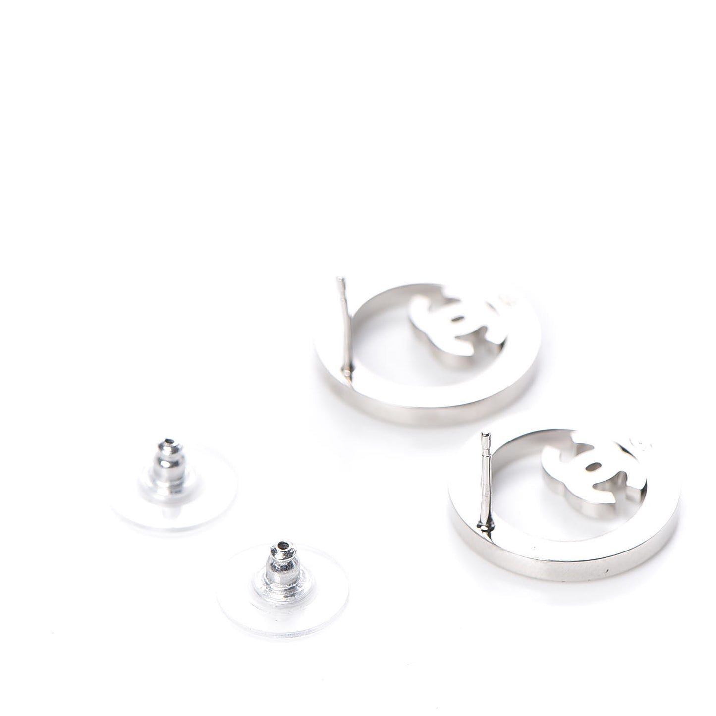 Crystal CC Round Earrings Silver