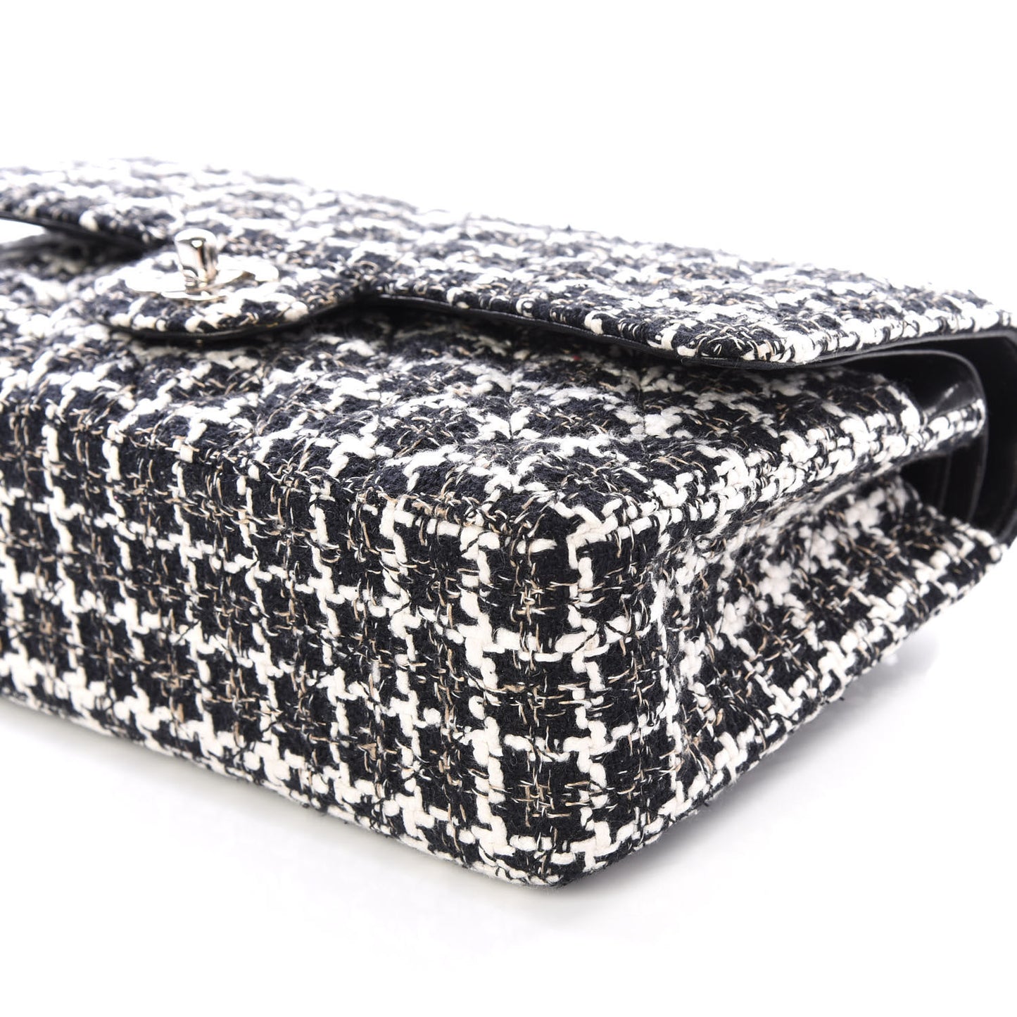 Tweed Quilted Medium Double Flap Black White