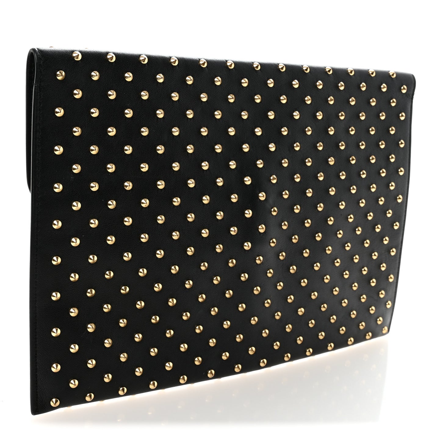 Calfskin Studded Skull Envelope Clutch Black