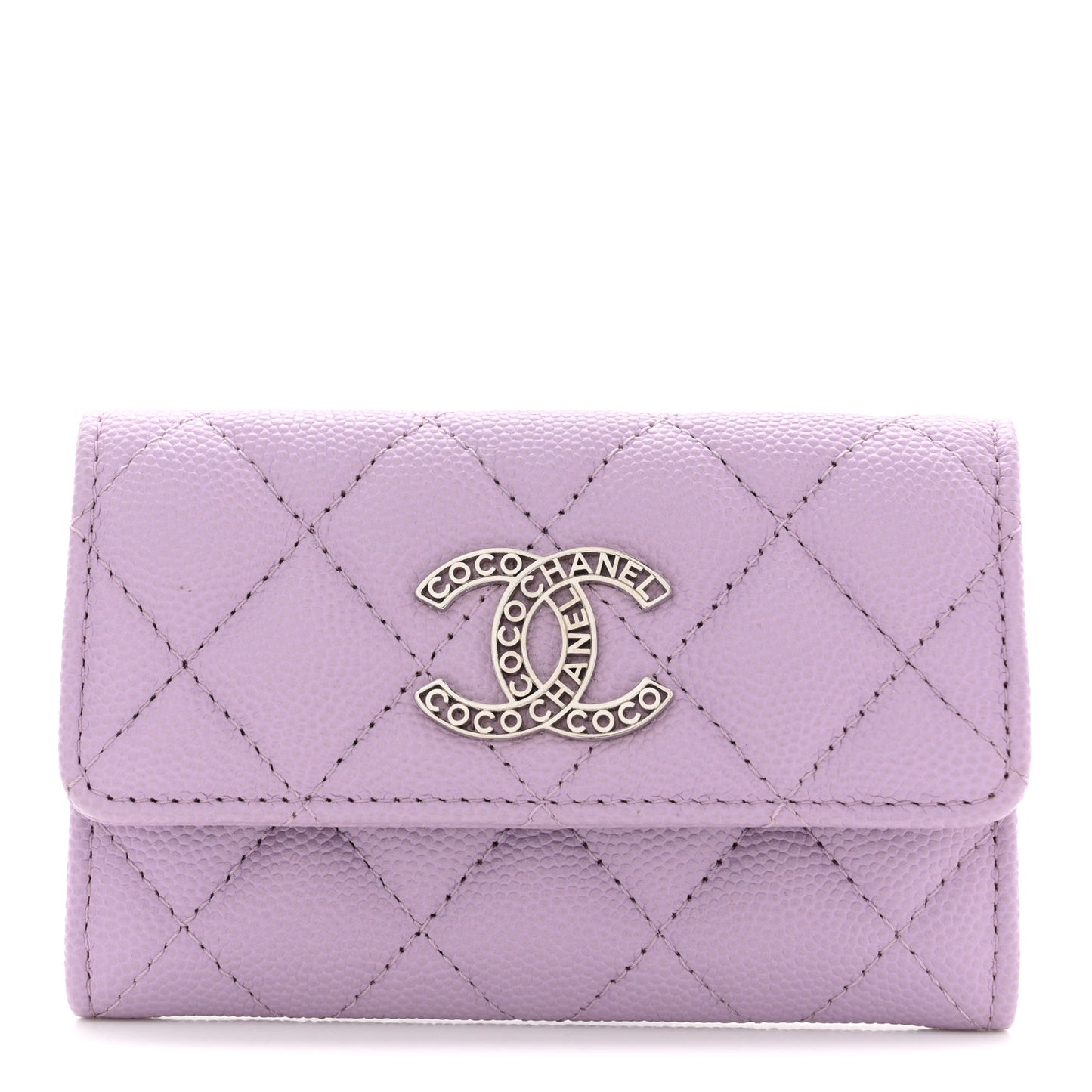 Caviar Quilted CC Logo Flap Wallet Light Purple