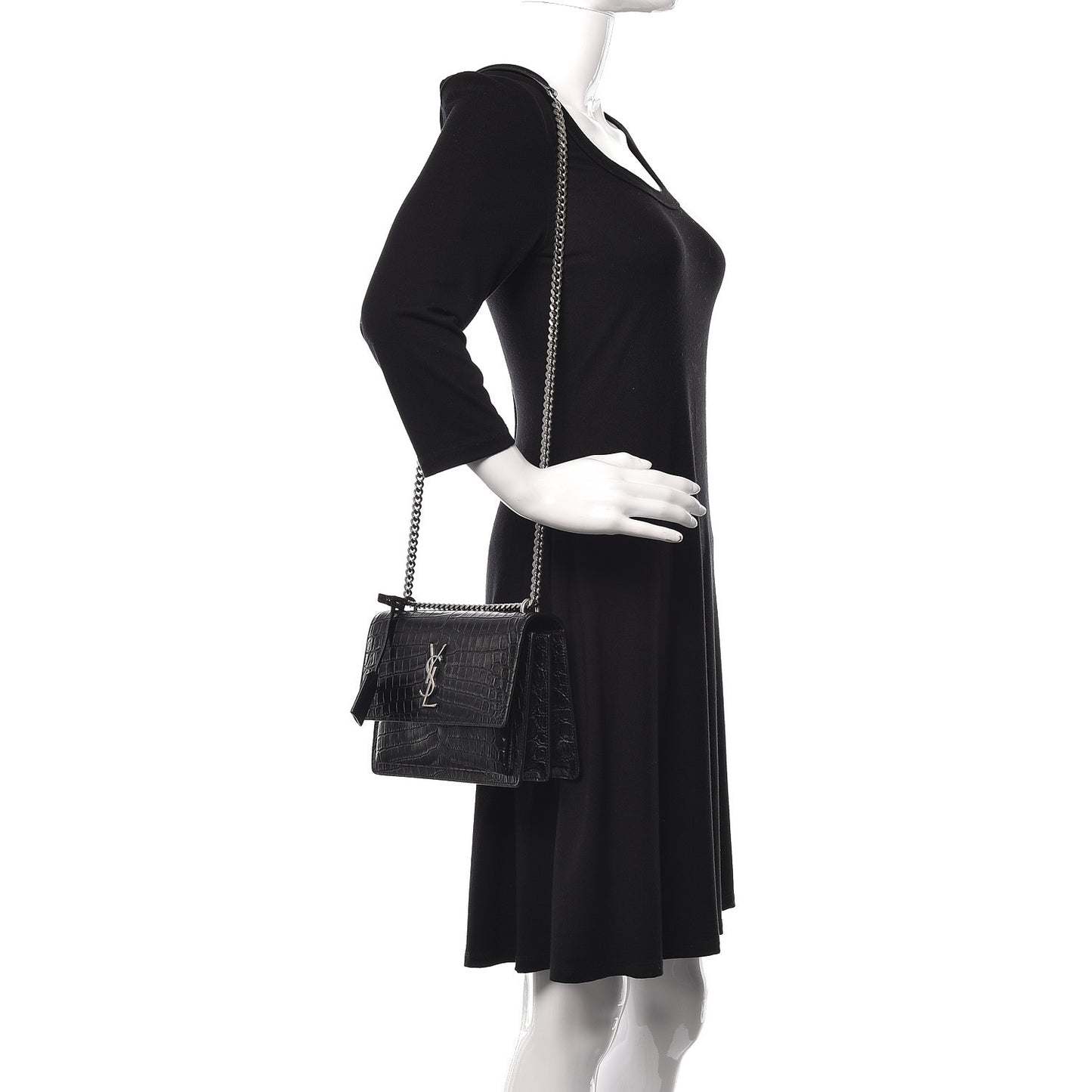 Calfskin Crocodile Embossed Medium Monogram Sunset Black