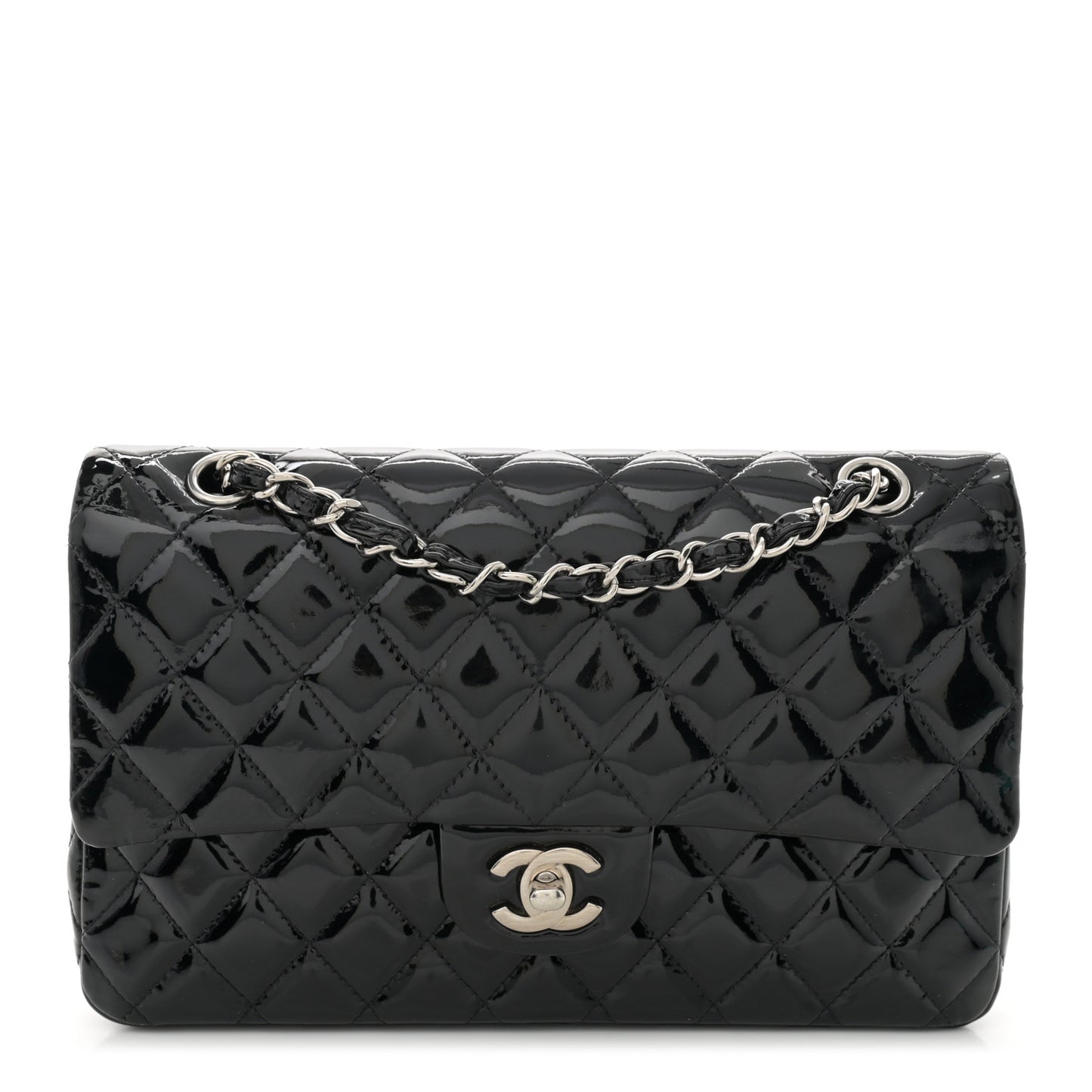 Patent Quilted Medium Double Flap Black